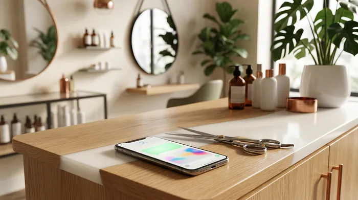 Un smartphone que muestra una aplicación de mensajería, puesto sobre una mesa de mármol junto a una hoja con una lista de tareas escrita a mano y un lápiz.